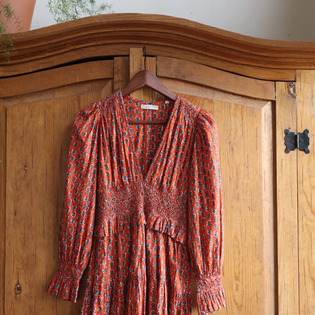 Doen Embroidered Rust Floral Maxi Dress